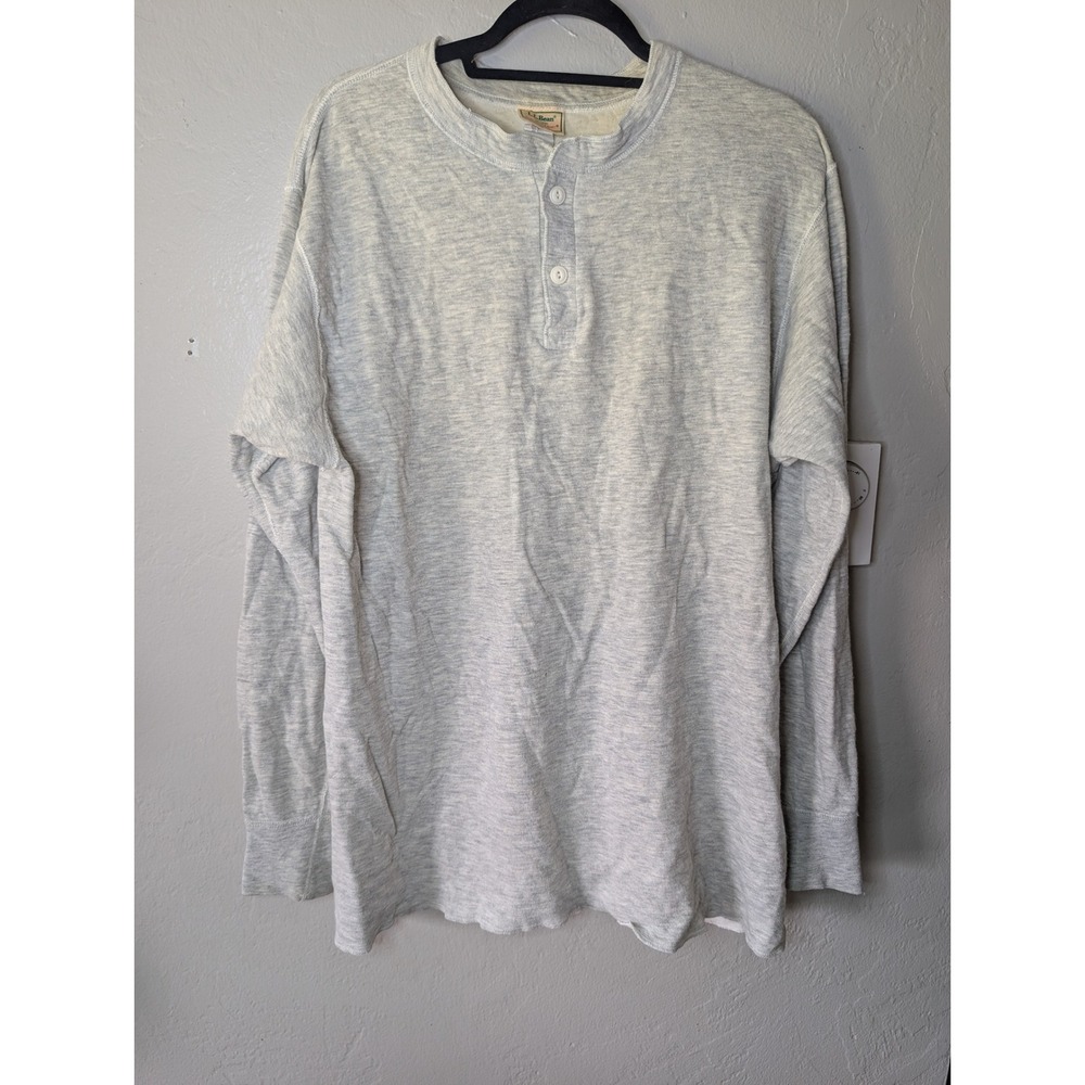LL Bean Gray Long Sleeve Henley mens size XL Two Layer River Drivers shirt